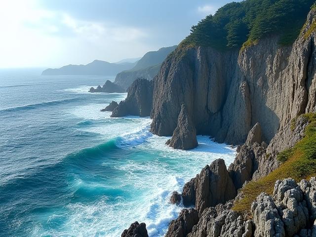 日本の風光明媚な海岸線と崖